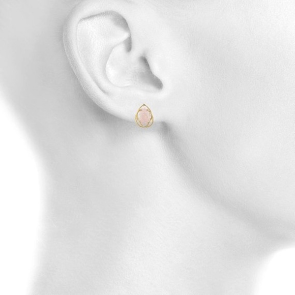 14Kt Gold Plated Pink Opal Pear Teardrop Earrings - Picture 3 of 3